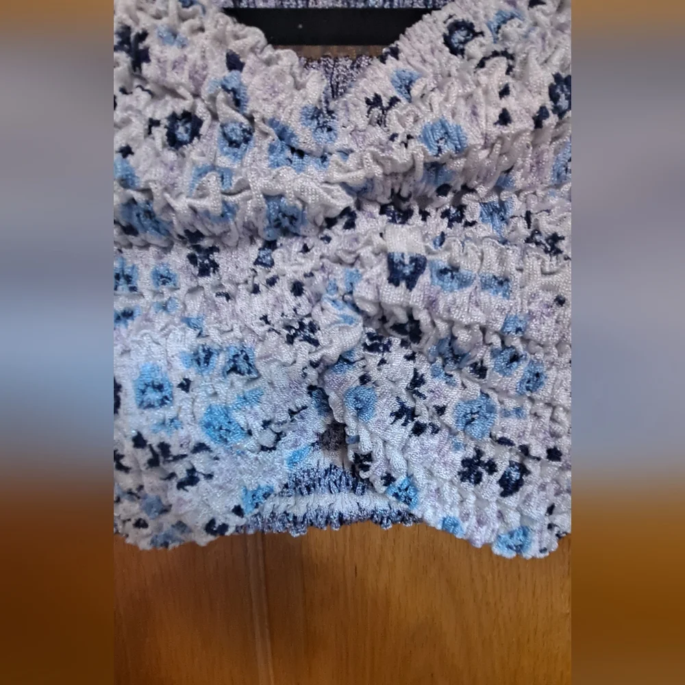 Zara Blue Floral Smocked Crop Top